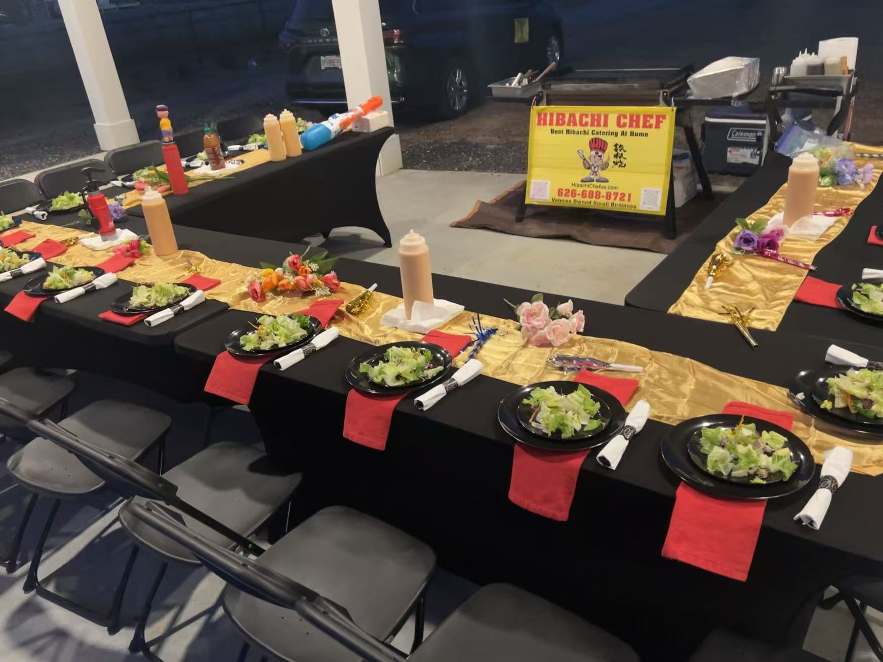 Floral decorated hibachi dinner table